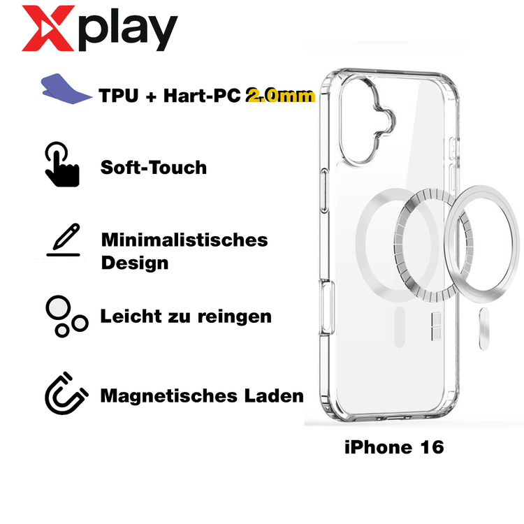 iPhone 16 Hülle – MagSafe Handyhülle TPU + Acryl Silikon Case Cover von Xplay | iPhone 16 kaufen bei Xplay