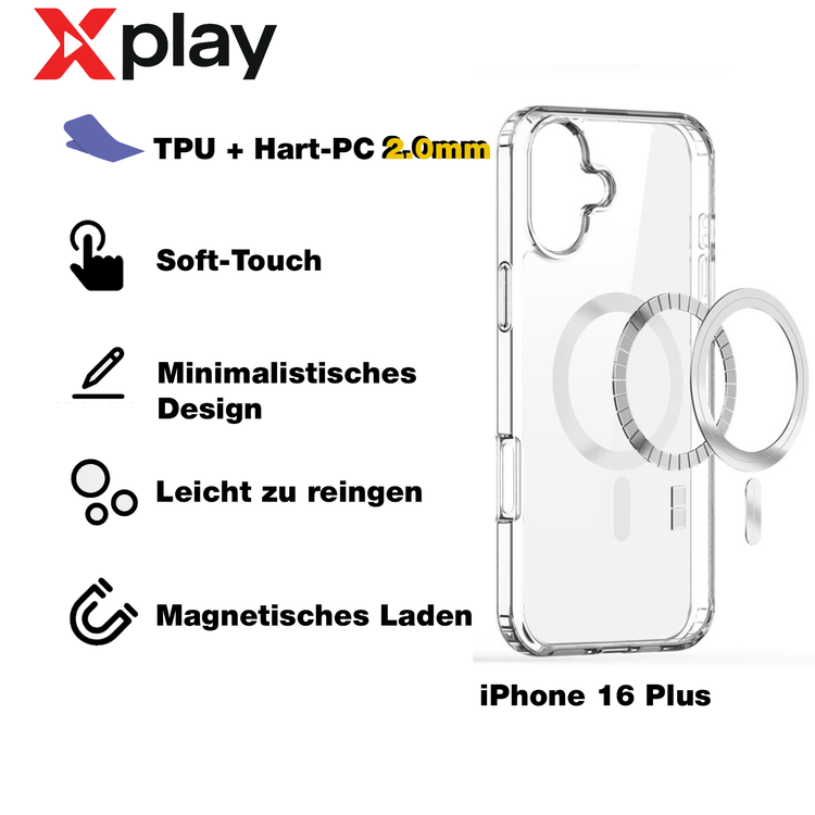 iPhone 16 Plus Hülle – MagSafe Handyhülle TPU + Acryl Silikon Case Cover von Xplay | iPhone 16 Plus kaufen bei Xplay