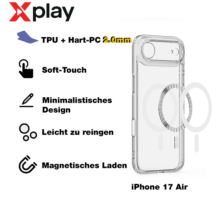 iPhone 17 Air Hülle – MagSafe Handyhülle TPU + Acryl Silikon Case Cover von Xplay | iPhone 17 Air Hülle kaufen bei Xplay