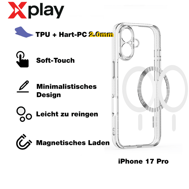 iPhone 17 Pro Hülle – MagSafe Handyhülle TPU + Acryl Silikon Case Cover von Xplay | iPhone 17 Pro Hülle kaufen bei Xplay
