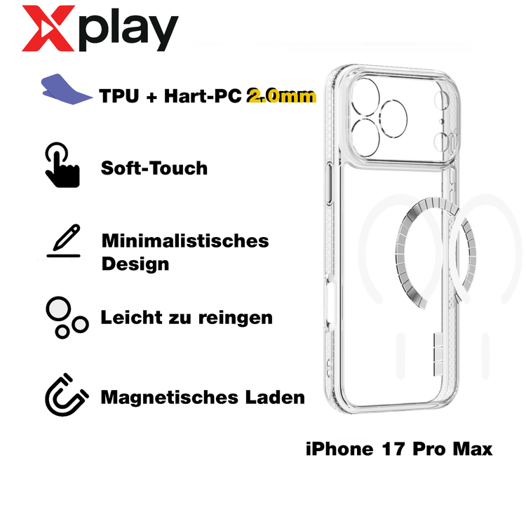 iPhone 17 Pro Max Hülle – MagSafe Handyhülle TPU + Acryl Silikon Case Cover von Xplay | iPhone 17 Pro Max Hülle kaufen bei Xplay