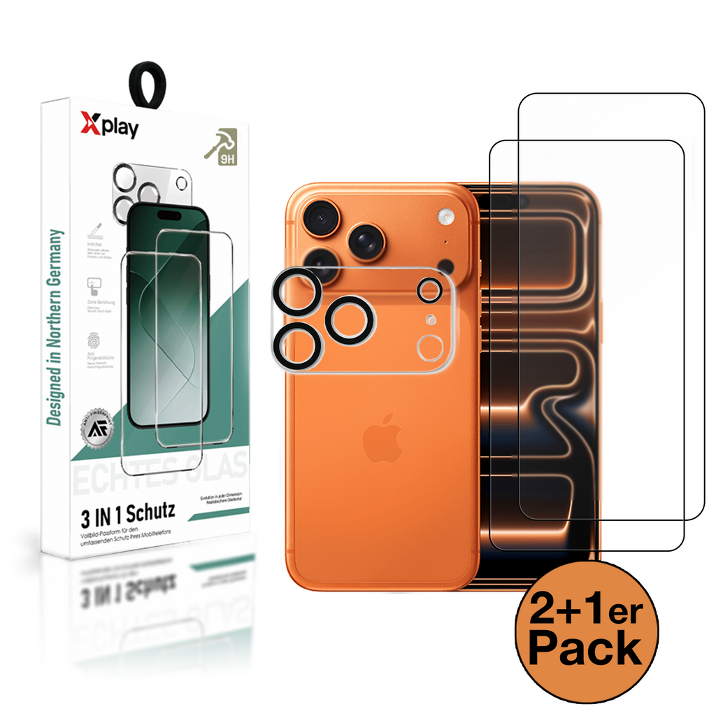 Echt Schutzglas 2+1er für iPhone 17 16 15 14 13 12 Pro Max Panzerfolie Schutz